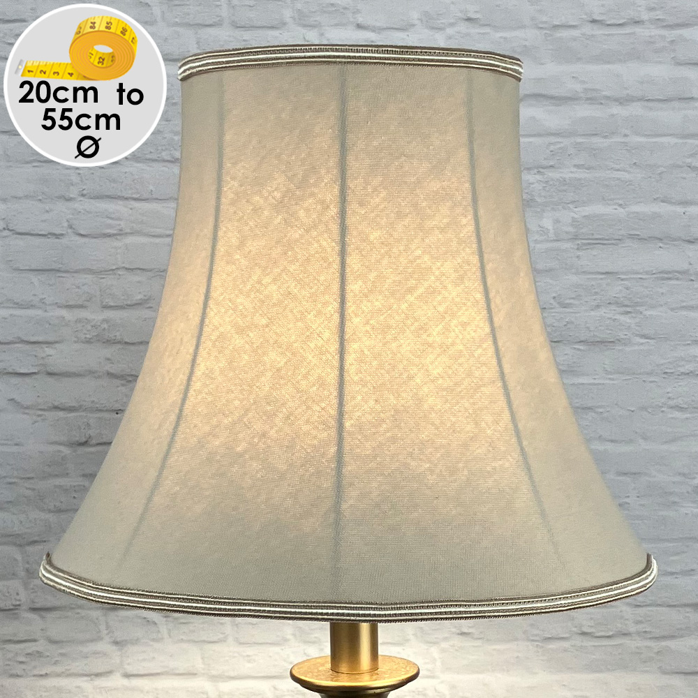 Traditional Fawn Brushed Cotton Bowed Empire Lampshade with a matching two tone soutache trim for all Table, Floor and Standard Lamps, switched on