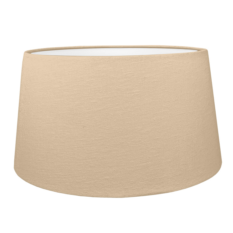 French drum style lampshade made in a Taupe brushed cotton shown with the white lining option