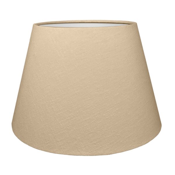 A Taupe tapered lampshade with white lining