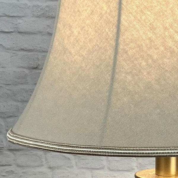 Close up image of a Traditional Fawn Brushed Cotton Lampshade with a Two Tone Trim suitable for all Table, Floor and Standard Lamps.