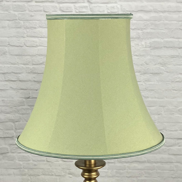 Retro Green Brushed Cotton Bowed Empire with Trim for a Standard Lamp, switched off