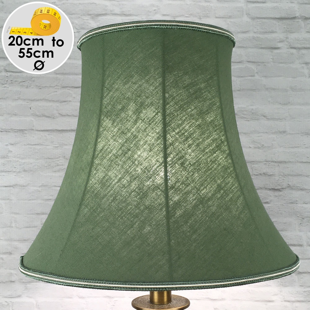 Traditional Moss Green Brushed Cotton Bowed Empire Lampshade with a matching Two Tone Soutache trim for all Table, Floor and Standard Lamps, switched on