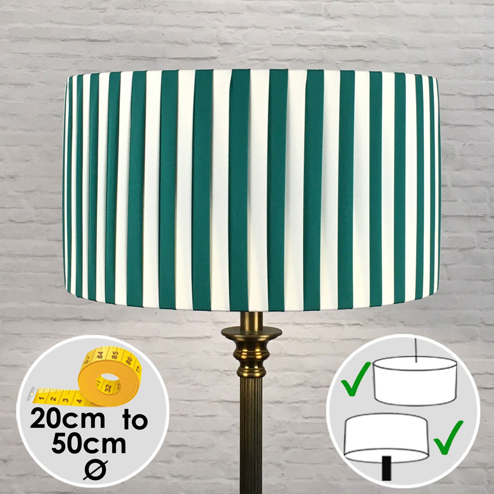 Pleated Drum Lampshade in Cream and Green Ribbon. Switched On