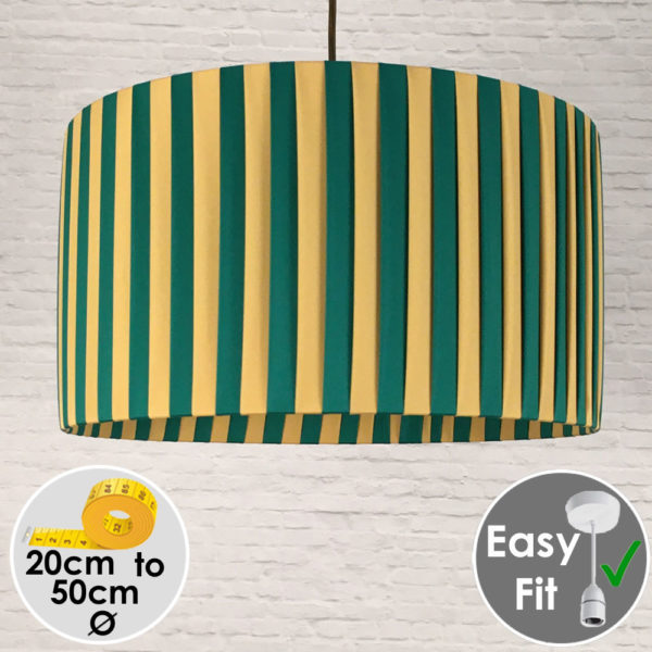 Pleated Drum Light Shade in Green and Gold Ribbon