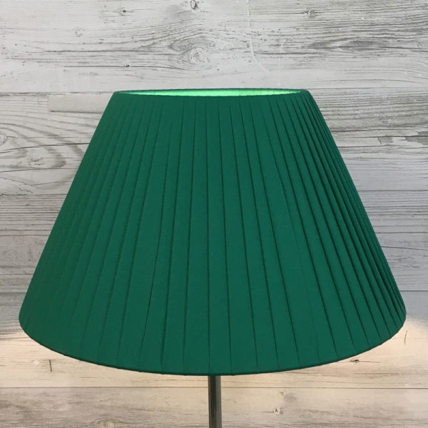 Knife Pleated Empire Lampshade in Green Ribbon. Switched On