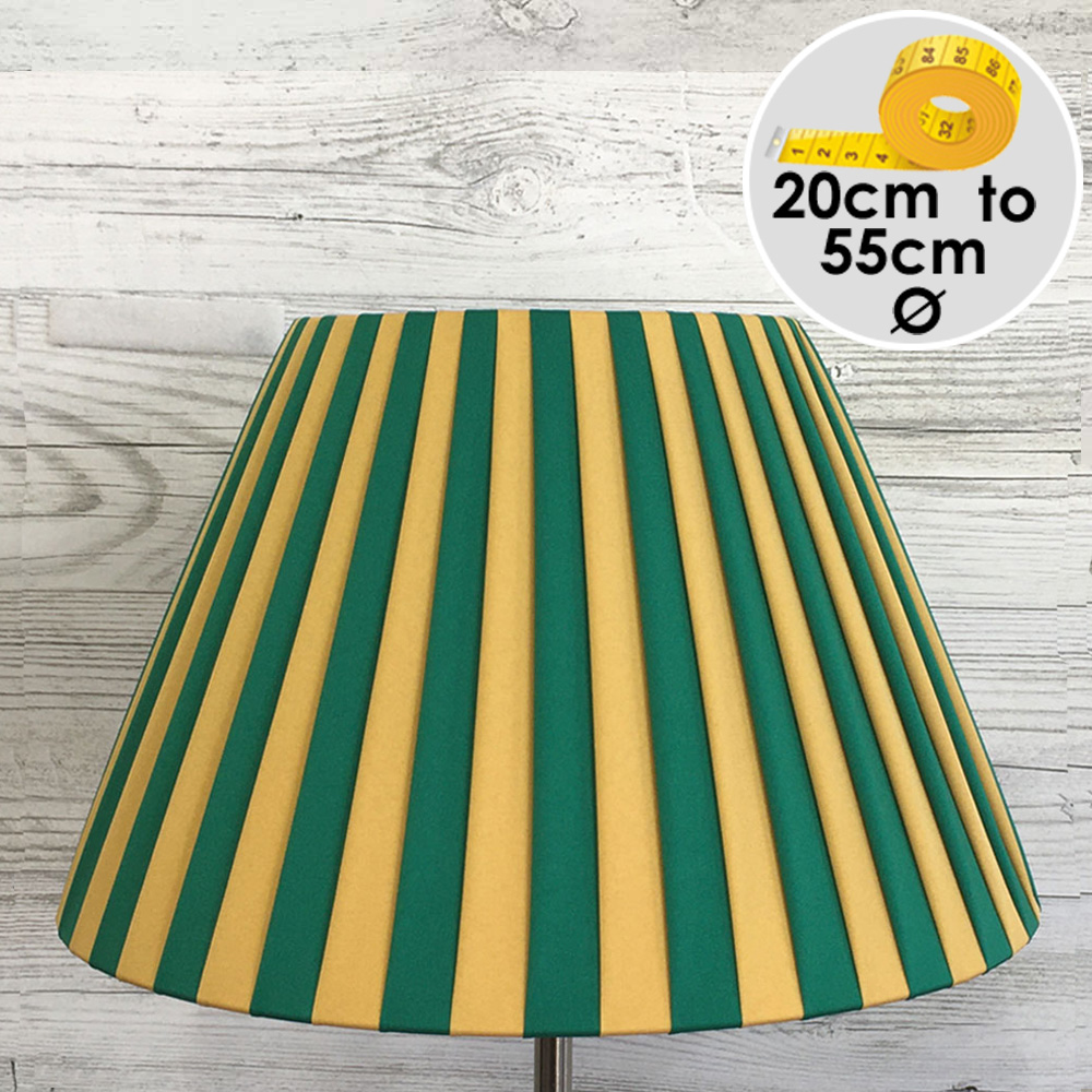 Pleated Empire Lampshade in Green and Gold Stripe.