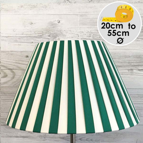 Pleated Empire Lampshade in Green and Cream Stripe.