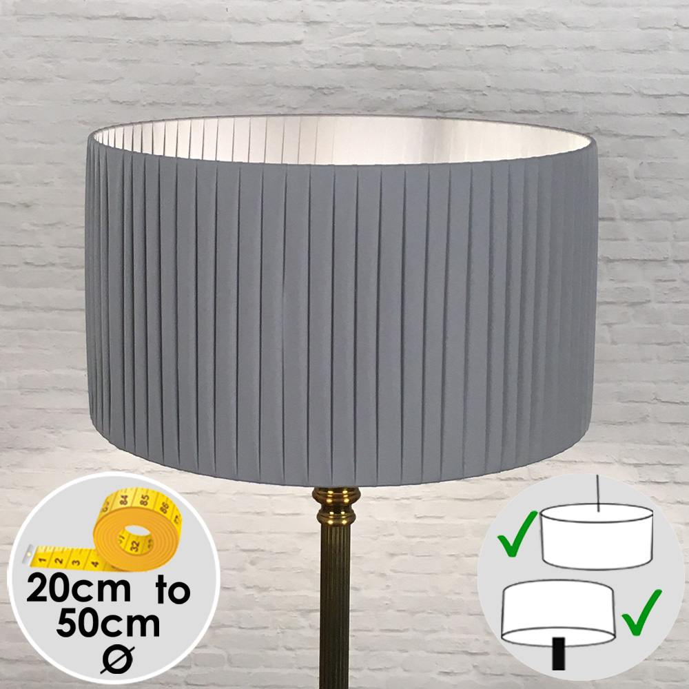 Pleated Drum Lampshade in Grey Ribbon. Switched On