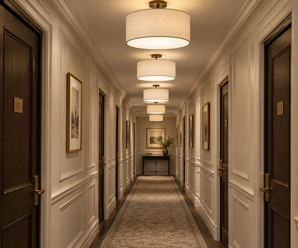 Hotel-Corridor A row of semi flush shades in a hotel corridor