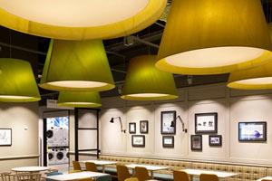 John-Lewis-Resturant-2 Large commercial grade Green lampshades in a John Lewis restaurant
