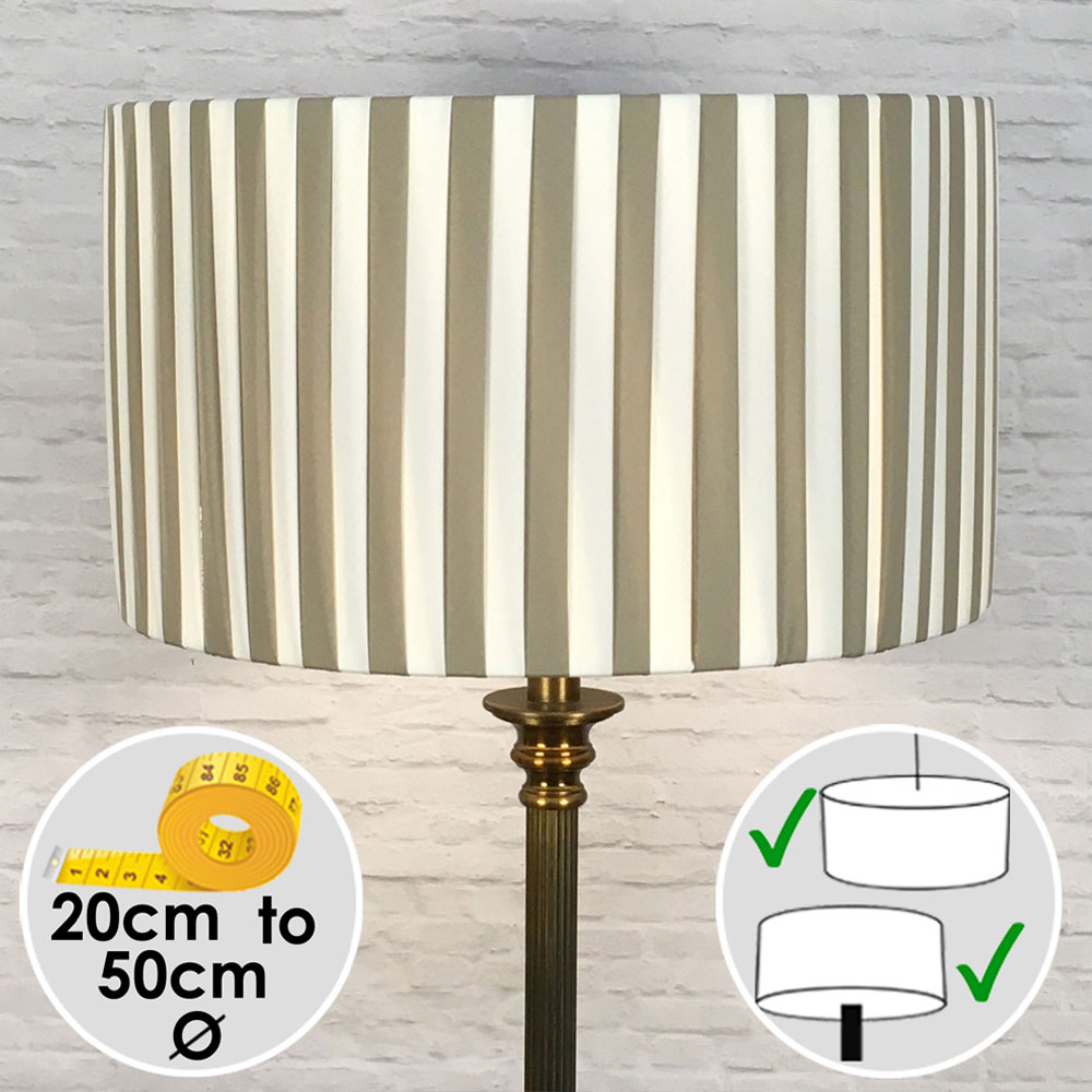 Pleated Drum Lampshade in Khaki and Cream Striped Ribbon. Switched On