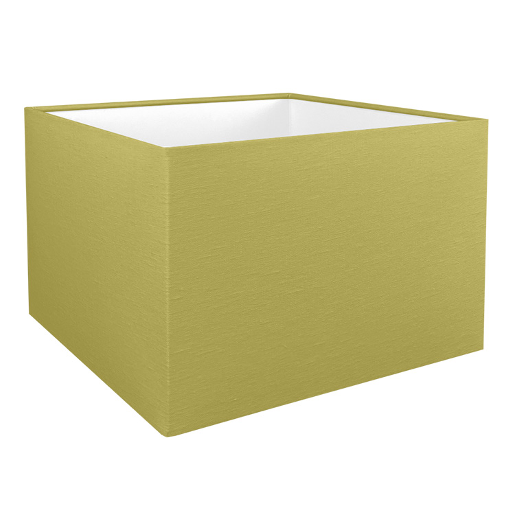 The kiwi green square lampshade shown with the standard white PVC lining option