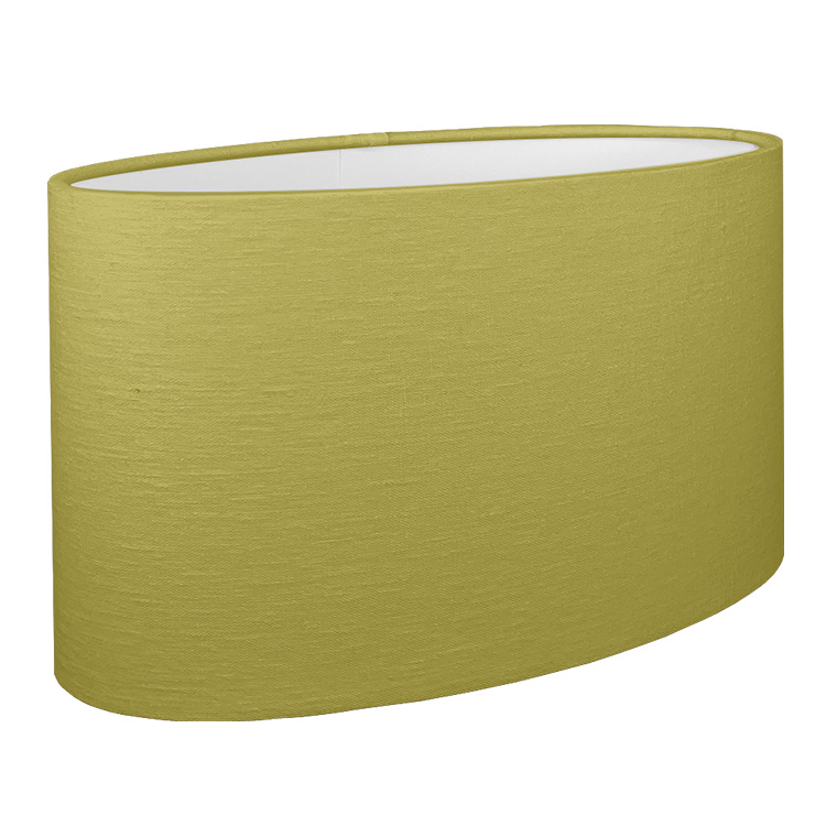 A Kiwi Green oval lampshade shown with the standard white PVC lining