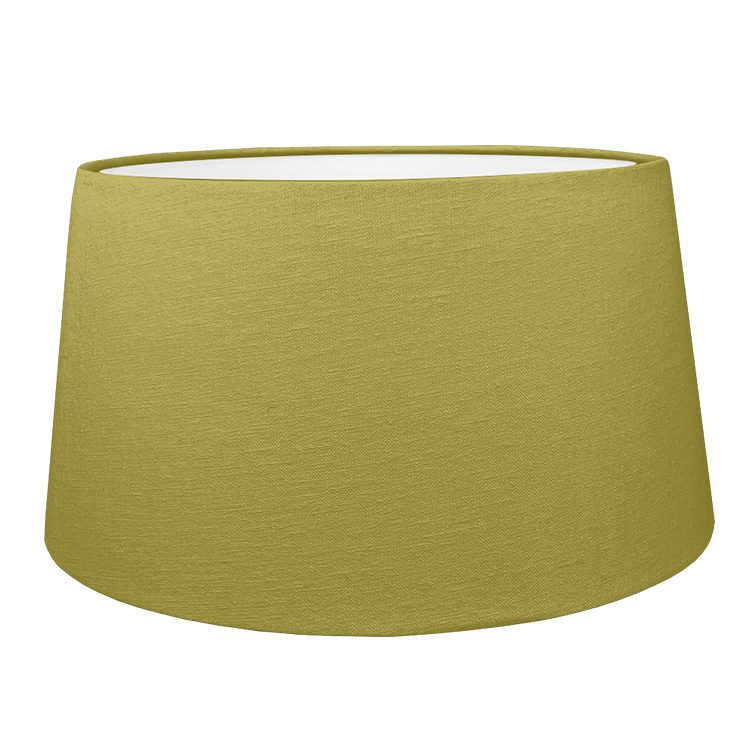 Kiwi Green french drum style lampshade shown with the white lining option