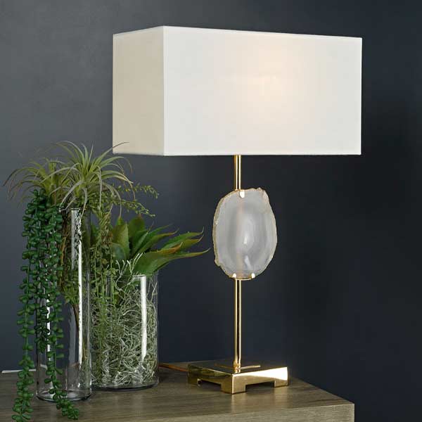 Handmade Rectangle Table Lampshade Handmade white rectangular table lampshade on a contemporary gold and stone table lamp.