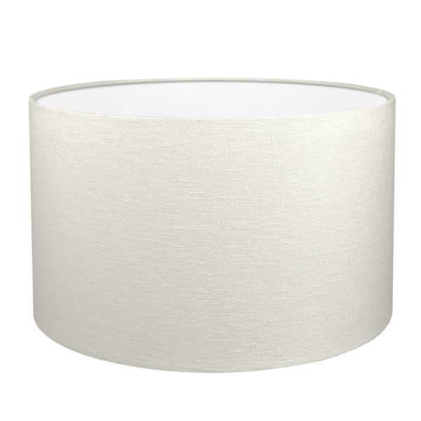 An off white drum lampshade shown with standard white PVC lining