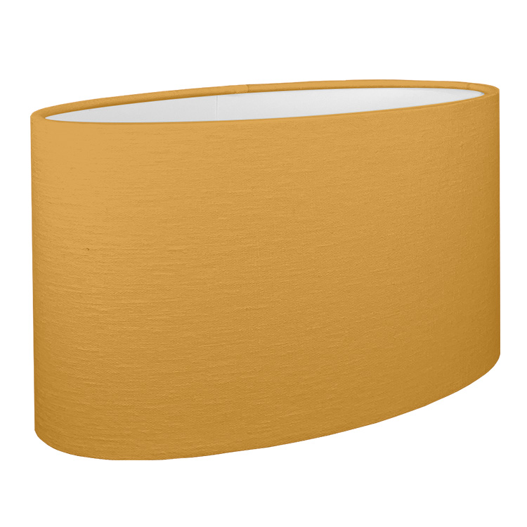 A old gold oval lampshade shown with the standard white PVC lining