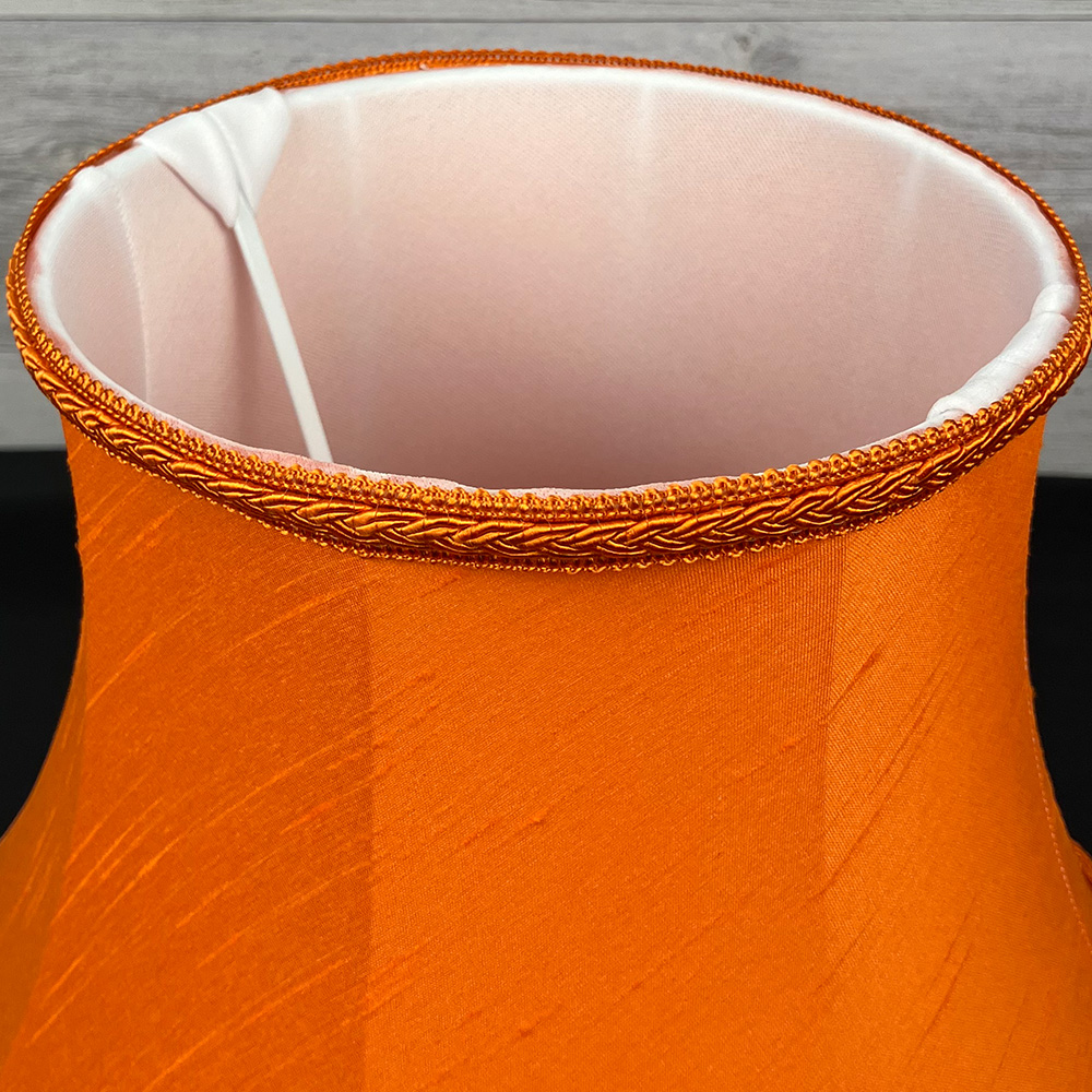 Retro Orange Lampshade close up showing the soft white lining for Standard Lamp