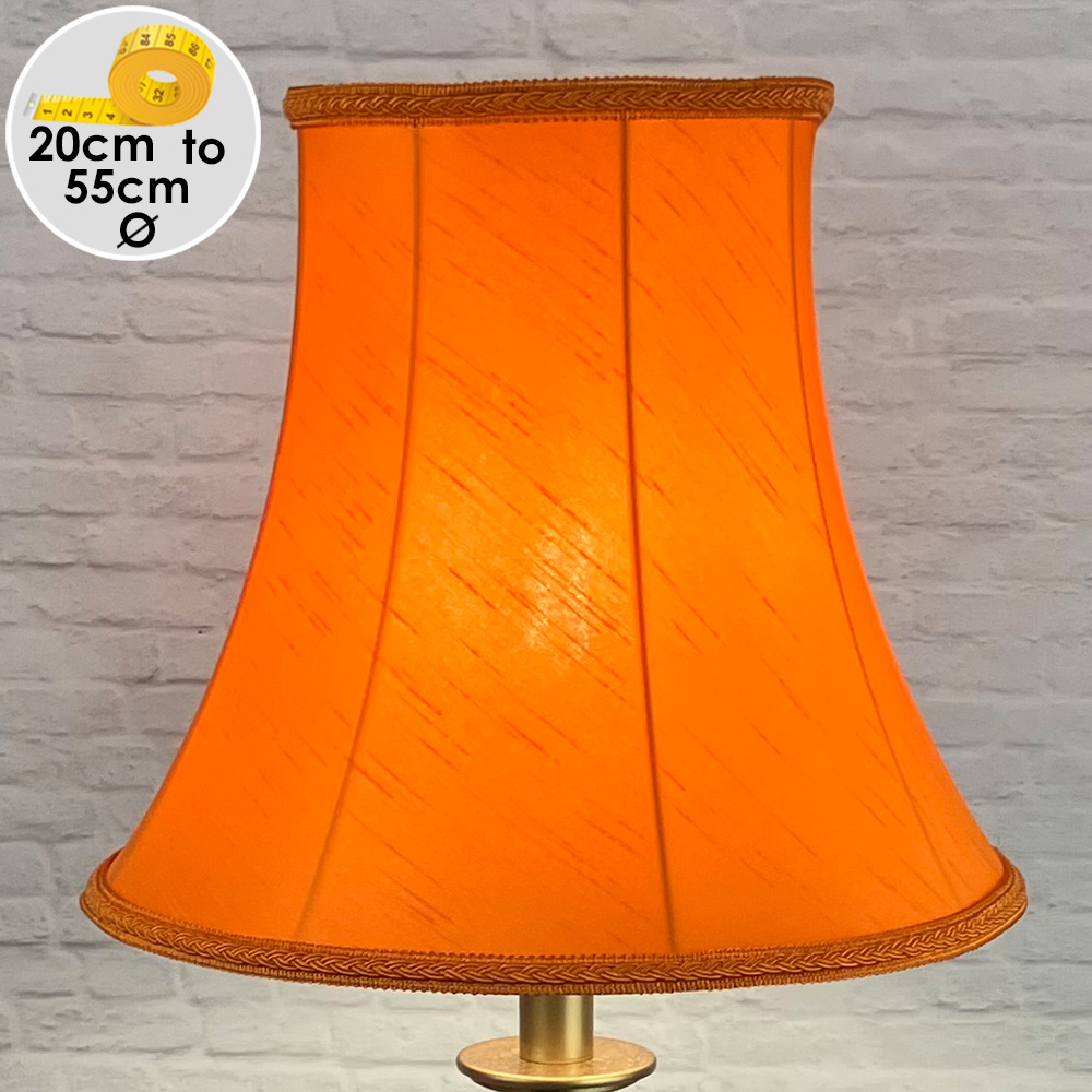 Retro Bright Orange Faux Silk Bowed Empire with a matching Plait Braid, Lit Up . Suitable for all Table, Floor and Standard Lamps