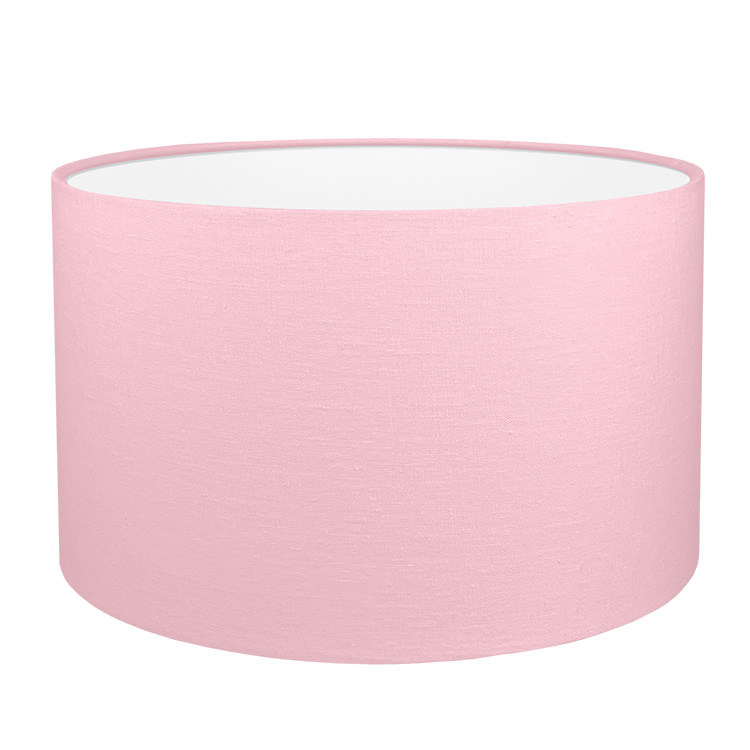 A pink drum lampshade with white PVC lining