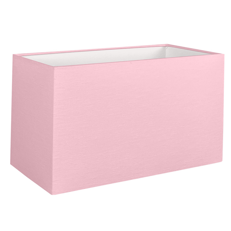 Our pink rectangle lampshade shown with a standard white PVC lining