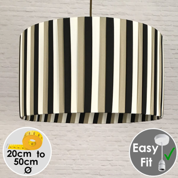 Trio of Khaki Black and Cream Ribbon Pendant Drum Light Shade