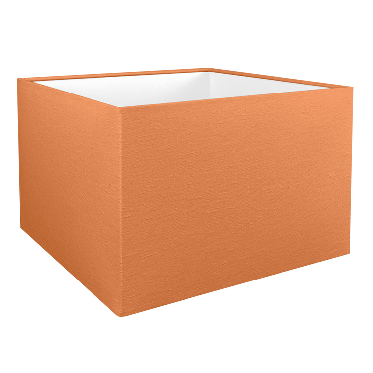 The orange square lampshade shown with the standard white PVC lining option