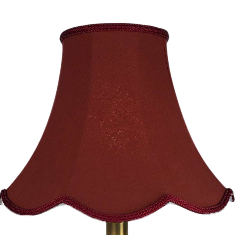 Illuminated ruby scalloped bowed empire lampshade with decorative scalloped edge
