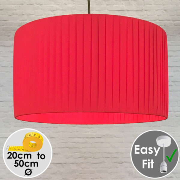 Pleated Drum Pendant lightshade in Red Ribbon. Switched On