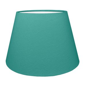 A Teal tapered lampshade with white lining