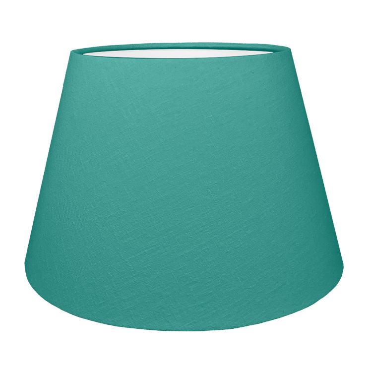 A Teal tapered lampshade with white lining