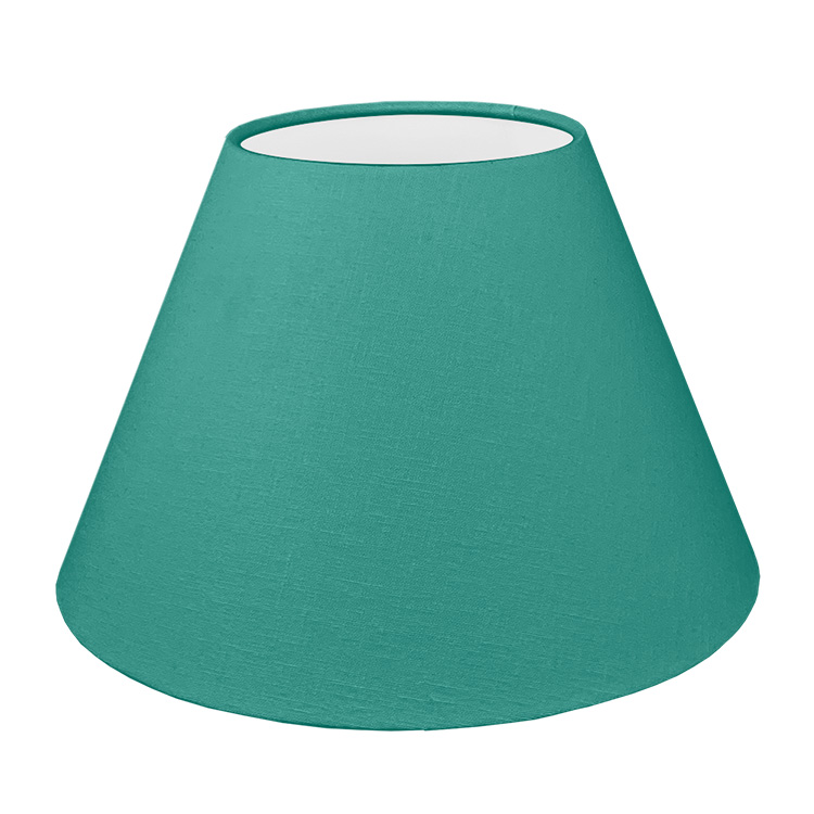 Our teal empire lampshade shown with a standard white PVC lining