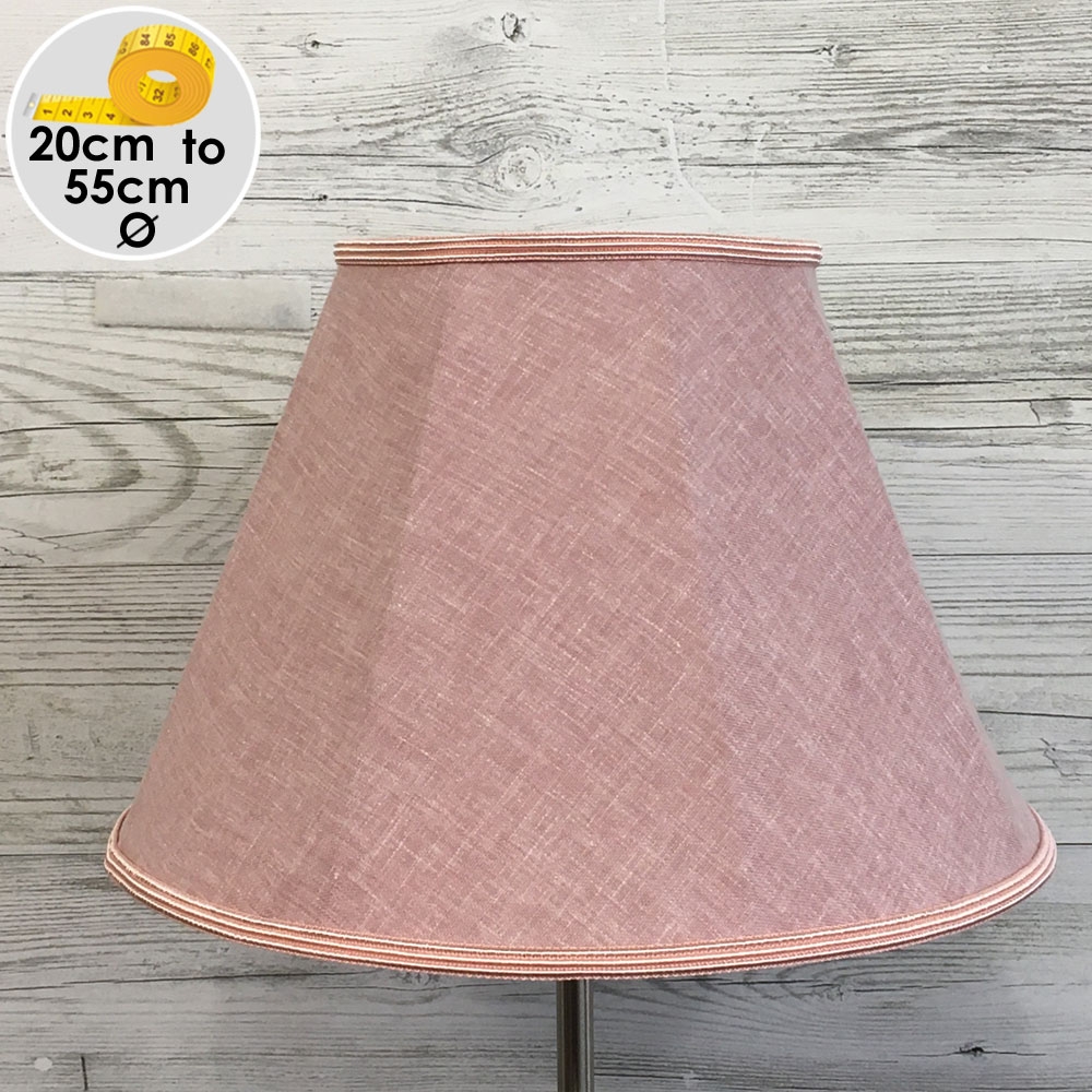 Traditional straight sided Empire Lampshade in Dusty Rose Linen with a Soft Rose Soutache Trim. Switched off