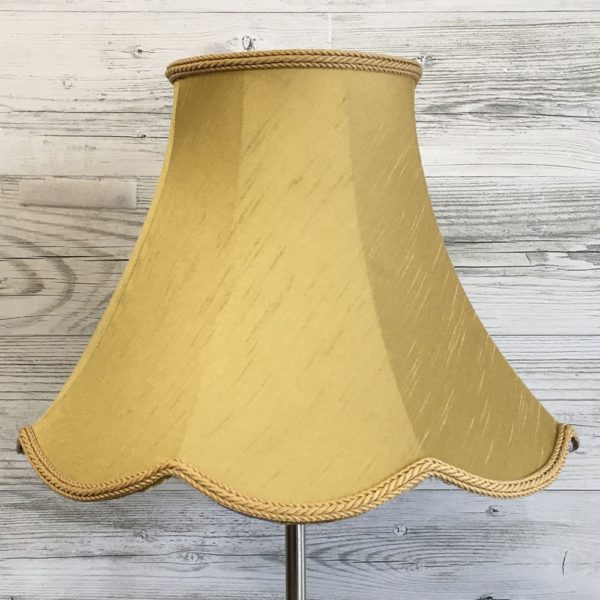 Old Gold Faux Silk Scalloped Lampshade on a Floor lamp switched off