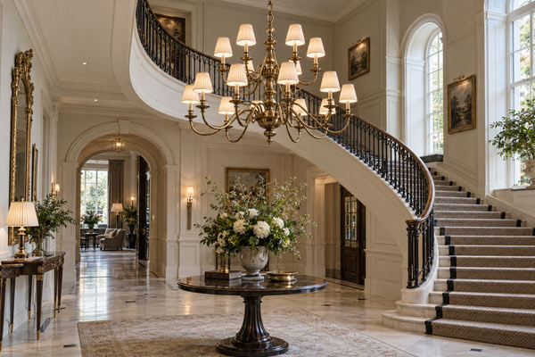 Ribbon-Pleat-Candle-Shades Pleated candle shades in a grand hotel lobby