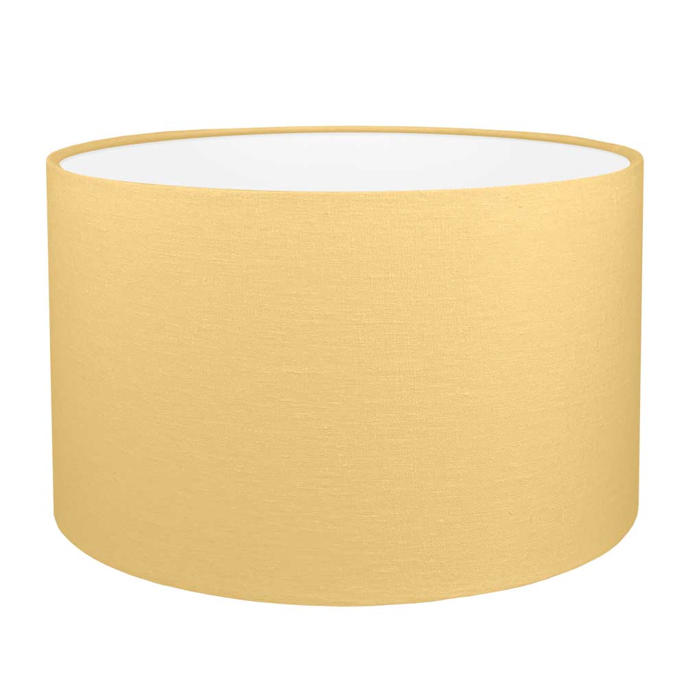 Soft Gold brushed cotton drum lampshade with white PVC lining.