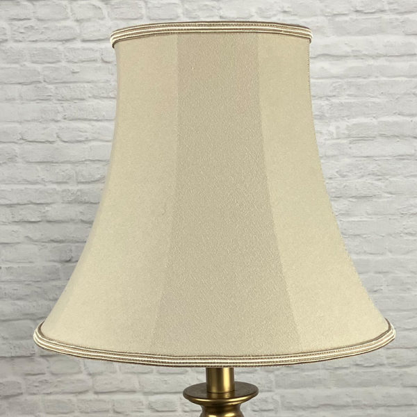 Vintage Fawn Brushed Cotton Bowed Empire with a Two Tone Trim for a Standard Lamp, switched off