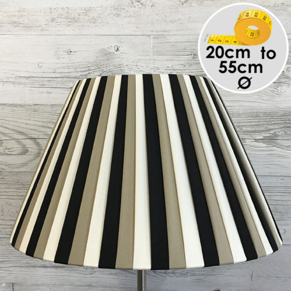 Pleated Empire Lampshade in Khaki, Cream and Black Stripe.