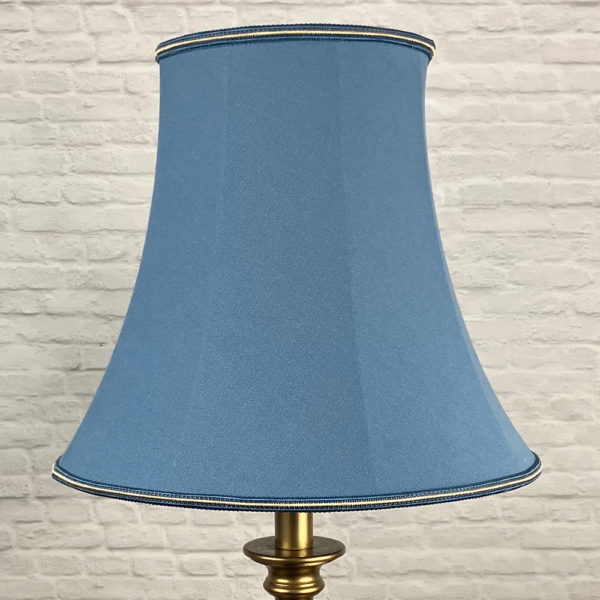 Retro Blue Brushed Cotton Bowed Empire with Trim for a Standard Lamp, switched off