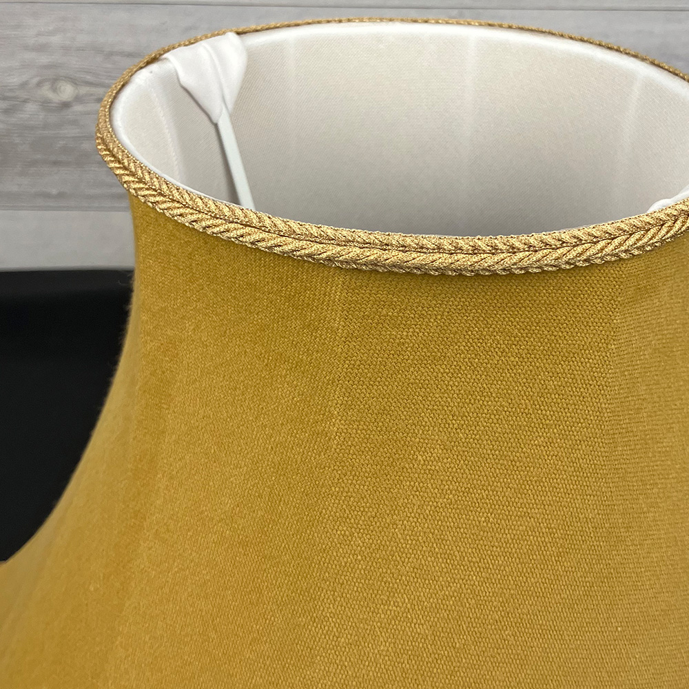 Traditional Gold Lampshade close up showing the soft white lining for Standard Lamp