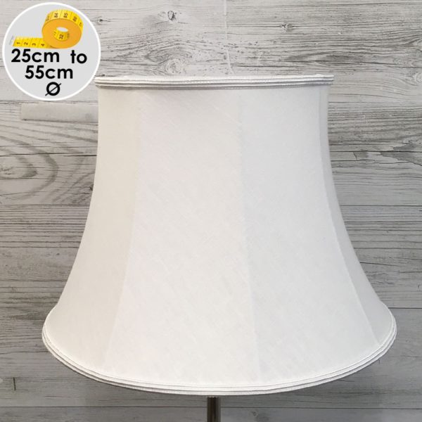 Traditional White Brushed Cotton Linen with a White Soutache trim on our Bowed Drum. Suitable for all Table, Floor and Standard Lamps. Switched Off