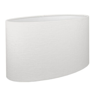 A white oval lampshade shown with the standard white PVC lining
