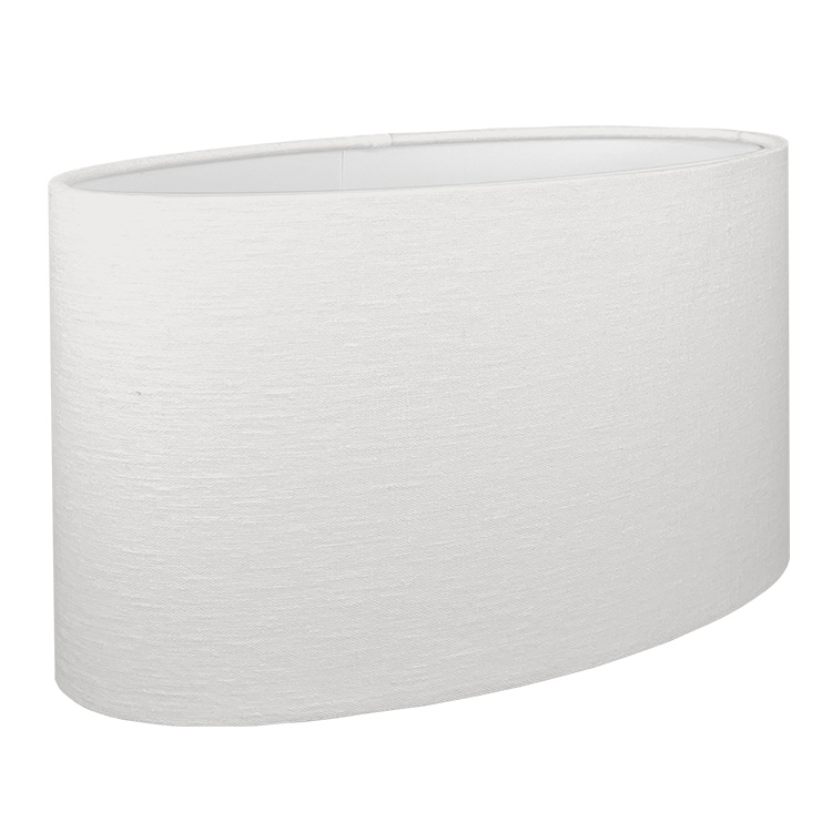 A white oval lampshade shown with the standard white PVC lining