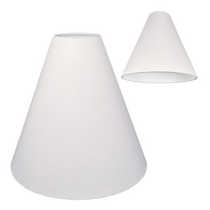 A white cone light shade with a white PVC lining on the inside