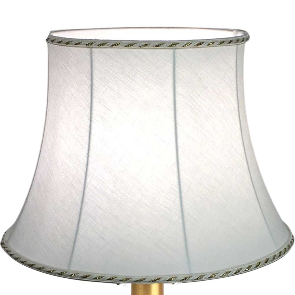 White brushed cotton bowed drum lampshade finished with gold trim