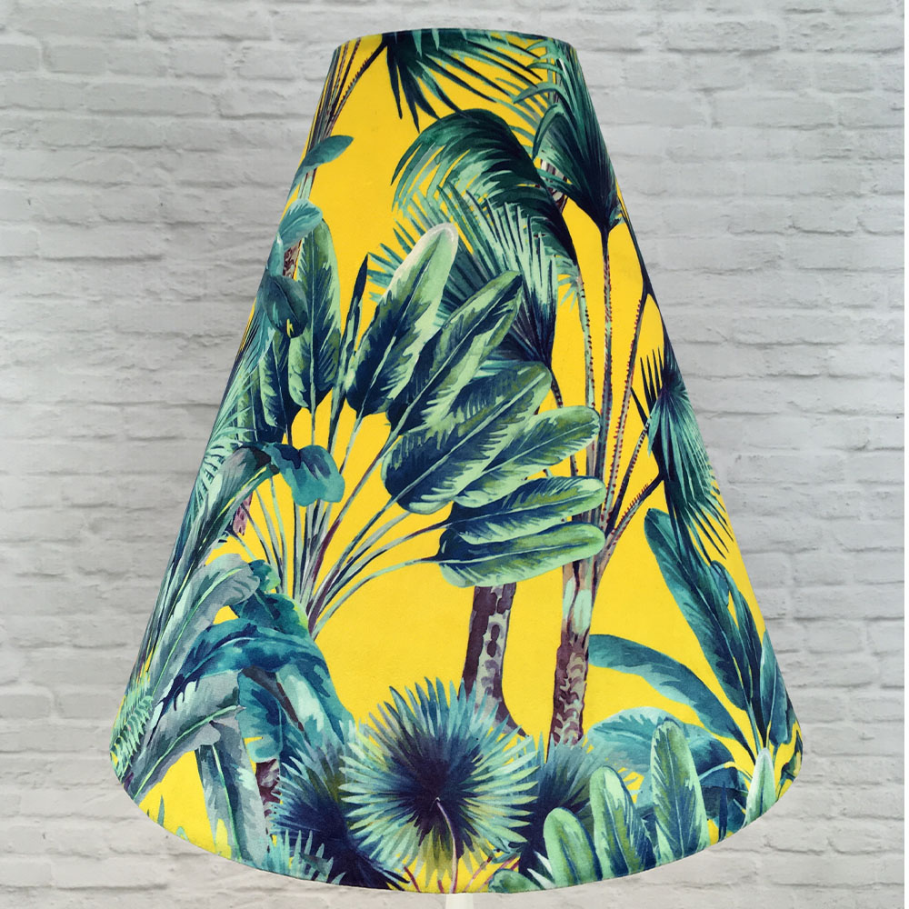 Yellow tropical palm cone lampshade unlit