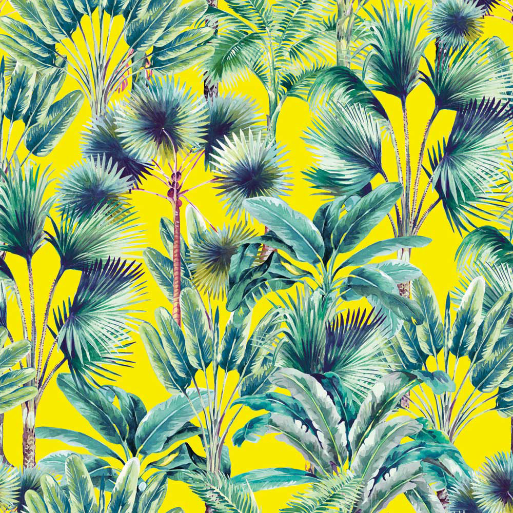 Balu Summer yellow tropical palm velvet fabric