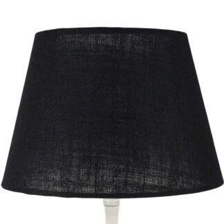 Black hessian tapered drum lampshade with natural woven texture