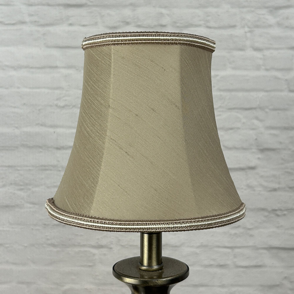 Fawn faux silk bowed chandelier shade unlit