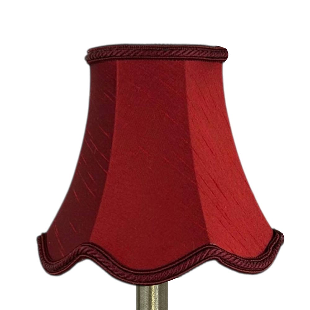 Scalloped faux silk lampshade in burgundy with matching rope trim